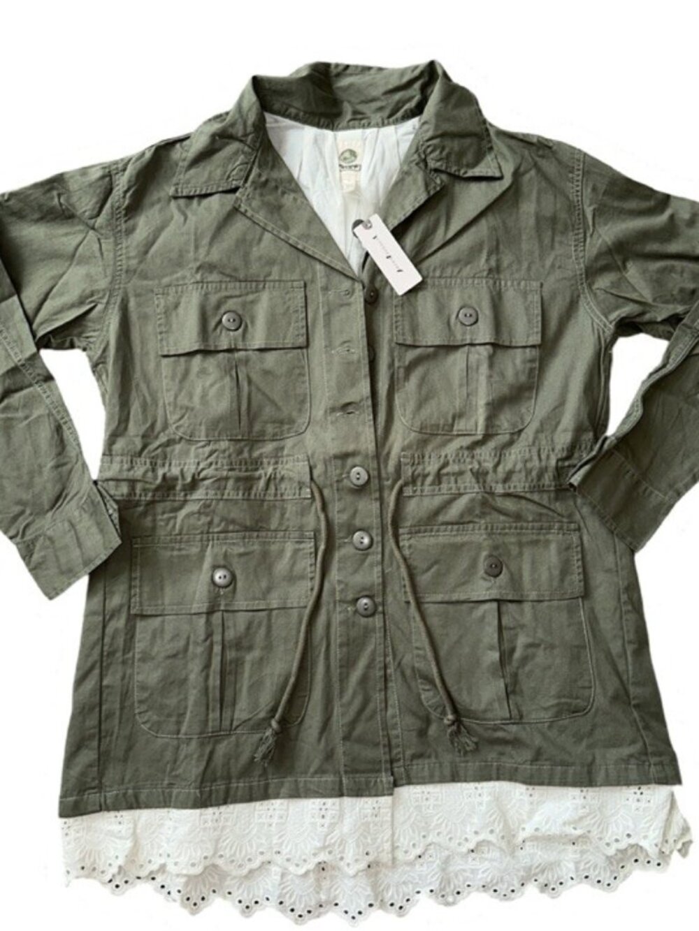 NWT Anthropologie military style utility style jacket with lace trim